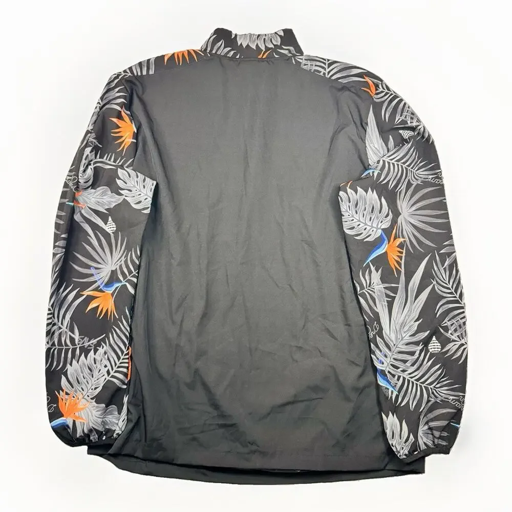 First On Tour XL Golf Windbreaker Pullover 1/4 Zip Tropical Print Jacket Black